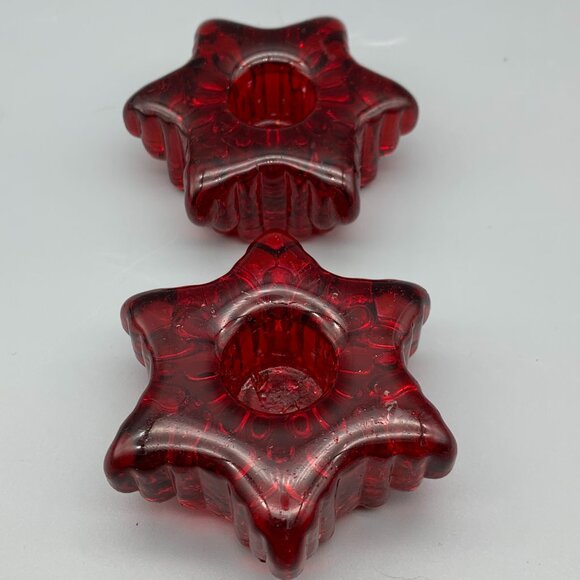 Colonial Candle set of 2 Red Glass Star Shaped Taper Holders - Picture 3 of 8